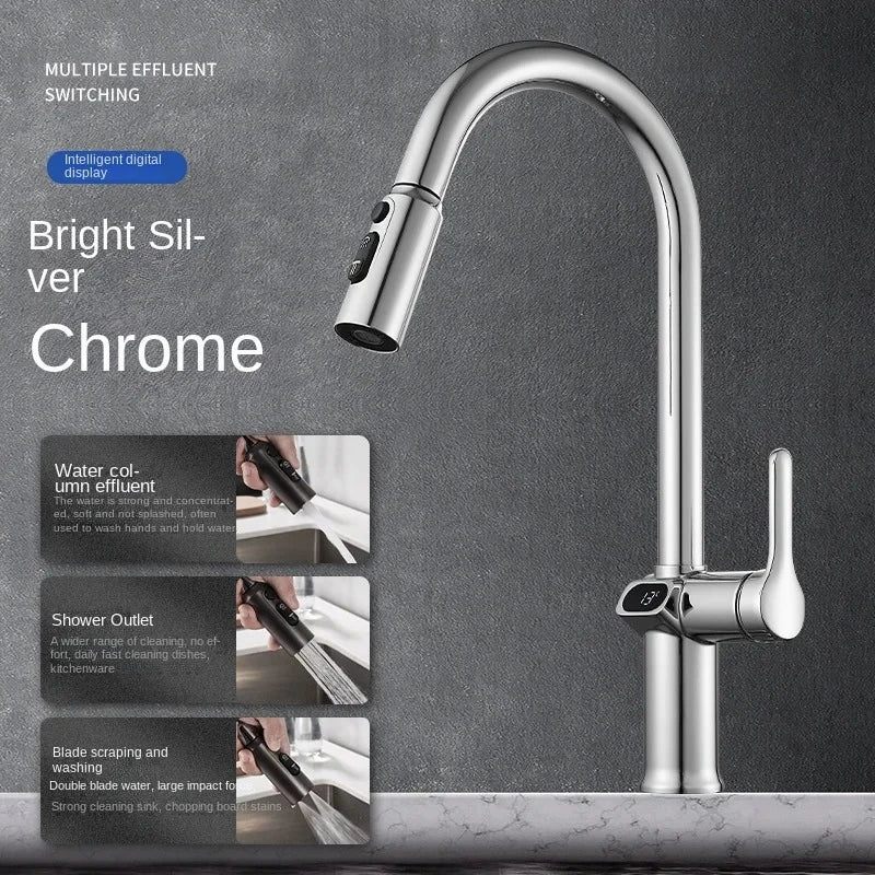 Touch Control Kitchen Faucet with LED Display and Rotating Spout