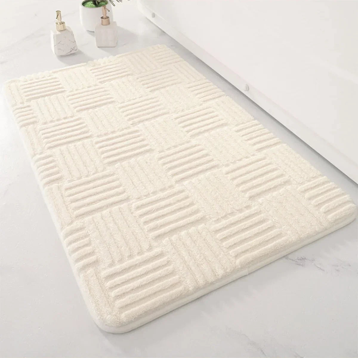 Plush Striped Anti-Slip Bathroom Mat with Gentle Absorbency