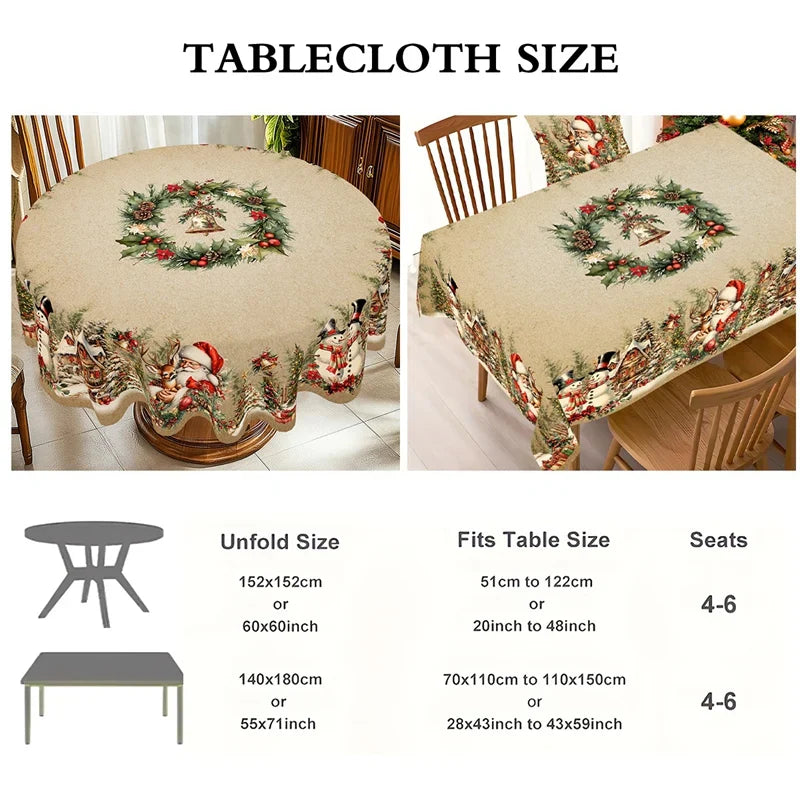 Vintage Santa Christmas Table Cover