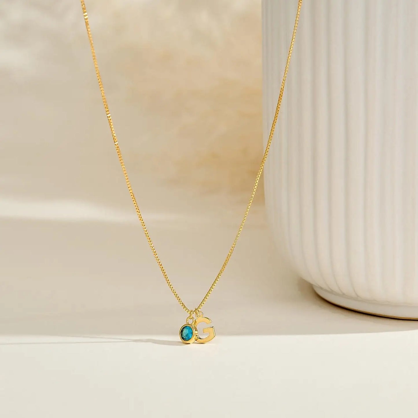 Delicate Monogram Birthstone Pendant Necklace