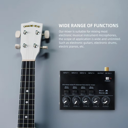 Portable 4-Channel Mini Audio Mixer with RCA Output
