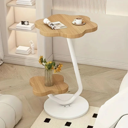 White Floral End Table with 2 Tier Storage and Metal Base - Fesara