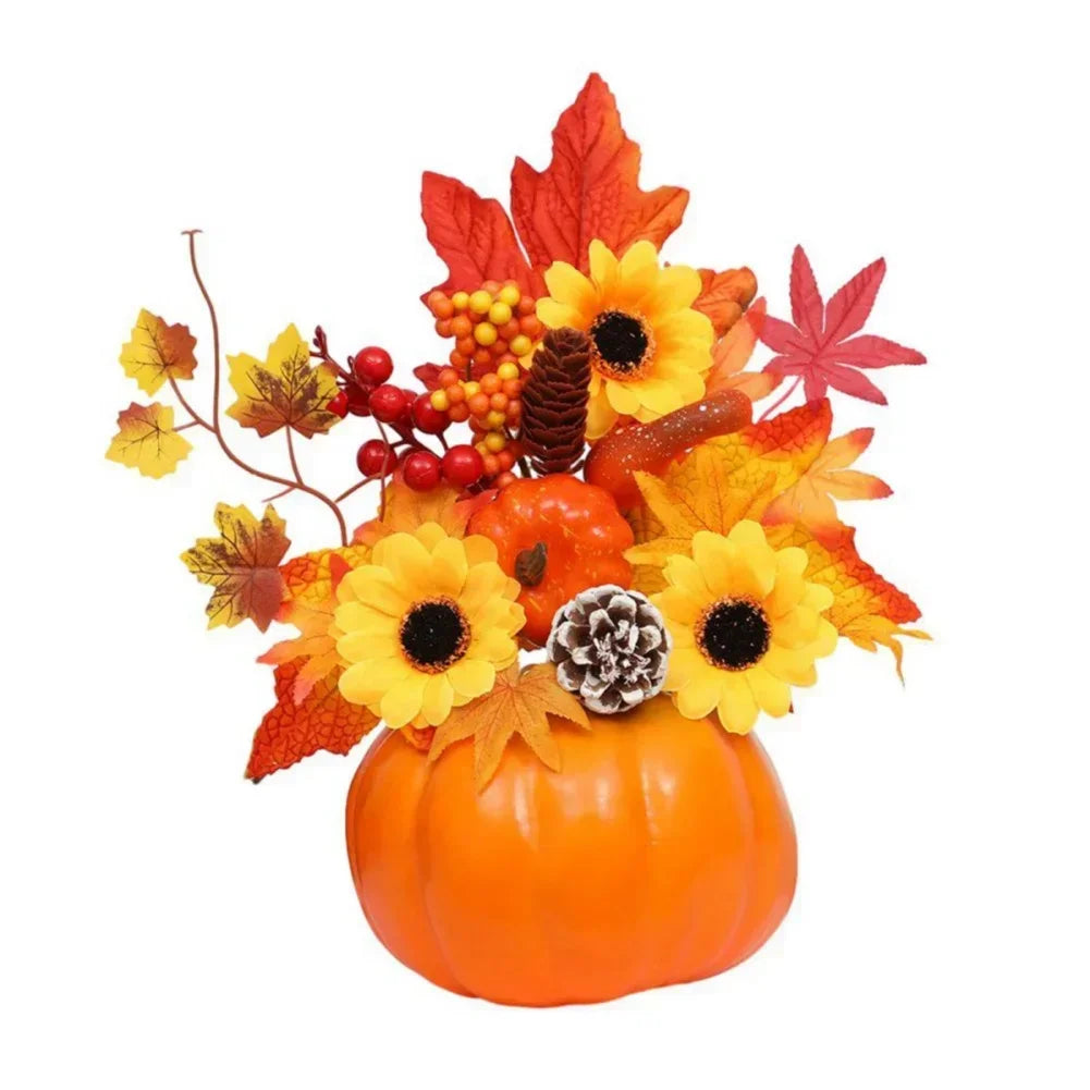 Fall Decorative Pumpkin with Fake Flowers, 25-30cm