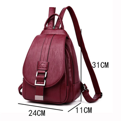 Secure Leather Ladies Backpack - Genuine Soft Sheepskin Rucksack