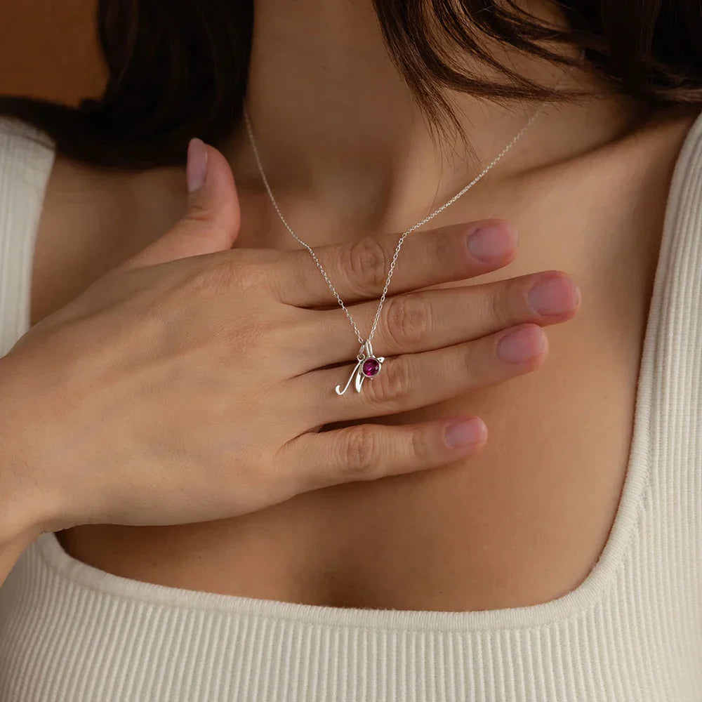 Delicate Birthstone Initial Heart Necklace Charm