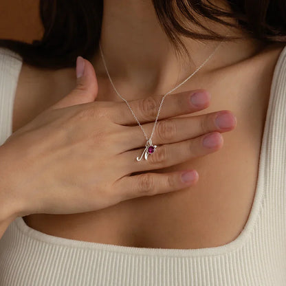 Delicate Birthstone Initial Heart Necklace Charm