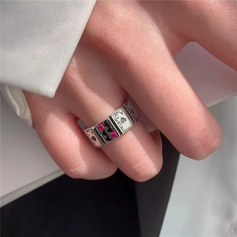 Fashionable Card Theme Adjustable Cuff Rings
