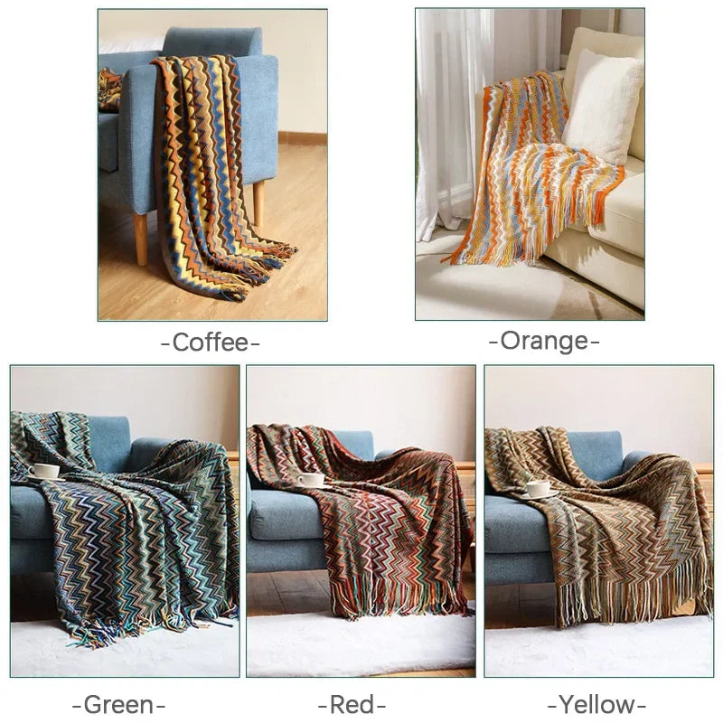 Cozy Fringe Throw Blanket Rustic Red Soft Plush