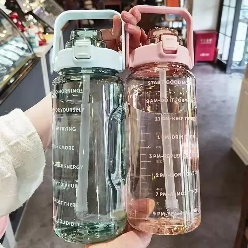 Big 68oz Fitness Water Bottle with Straw and Tracker