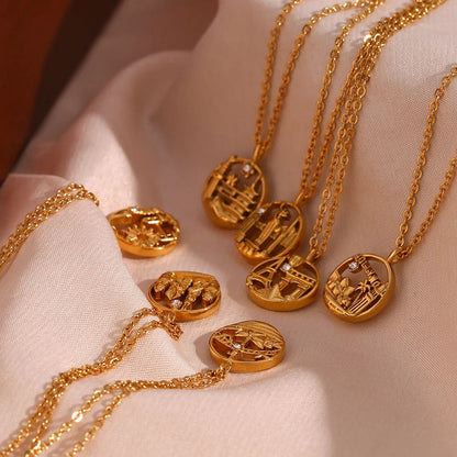Gold Explorer World Travel Necklace