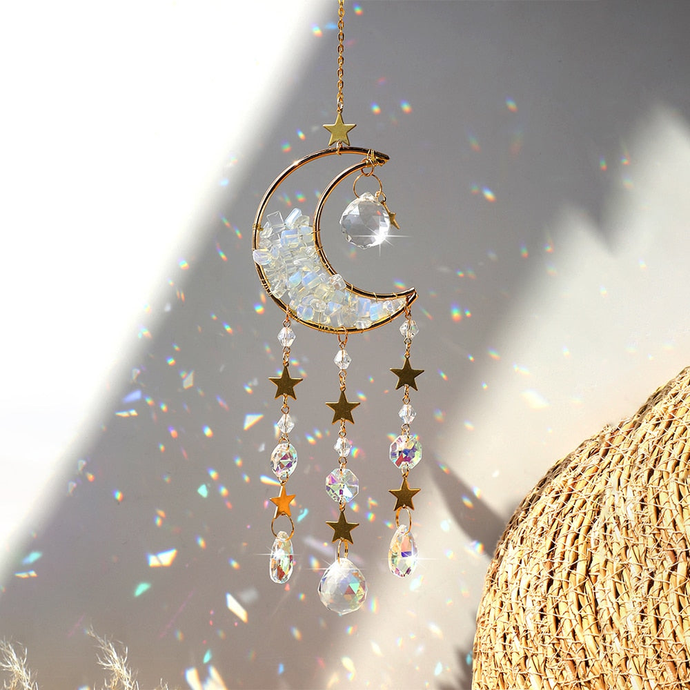 Sparkling Crystal Moon Window Decor