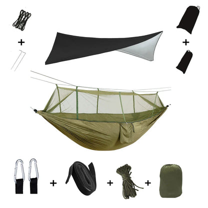 Lightweight Portable Camping Hammock with Bug Net & Rain Fly
