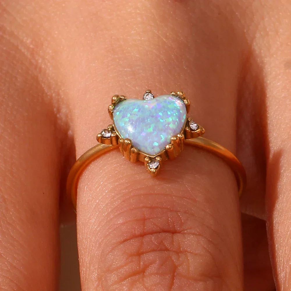 Sparkling Opal Diamond Accent Adjustable Rings