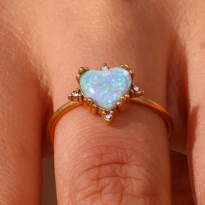 Sparkling Opal Diamond Accent Adjustable Rings