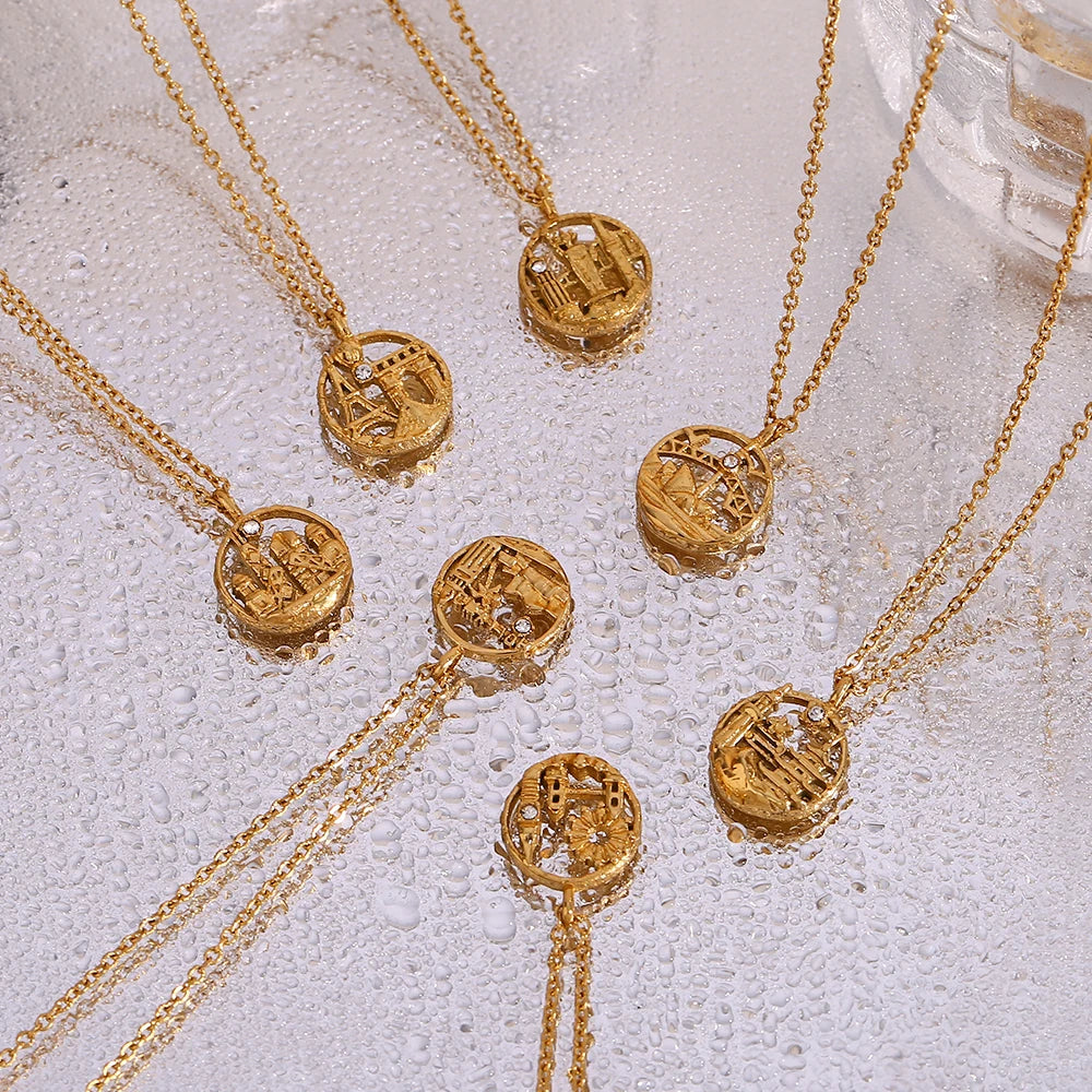 Gold Explorer World Travel Necklace