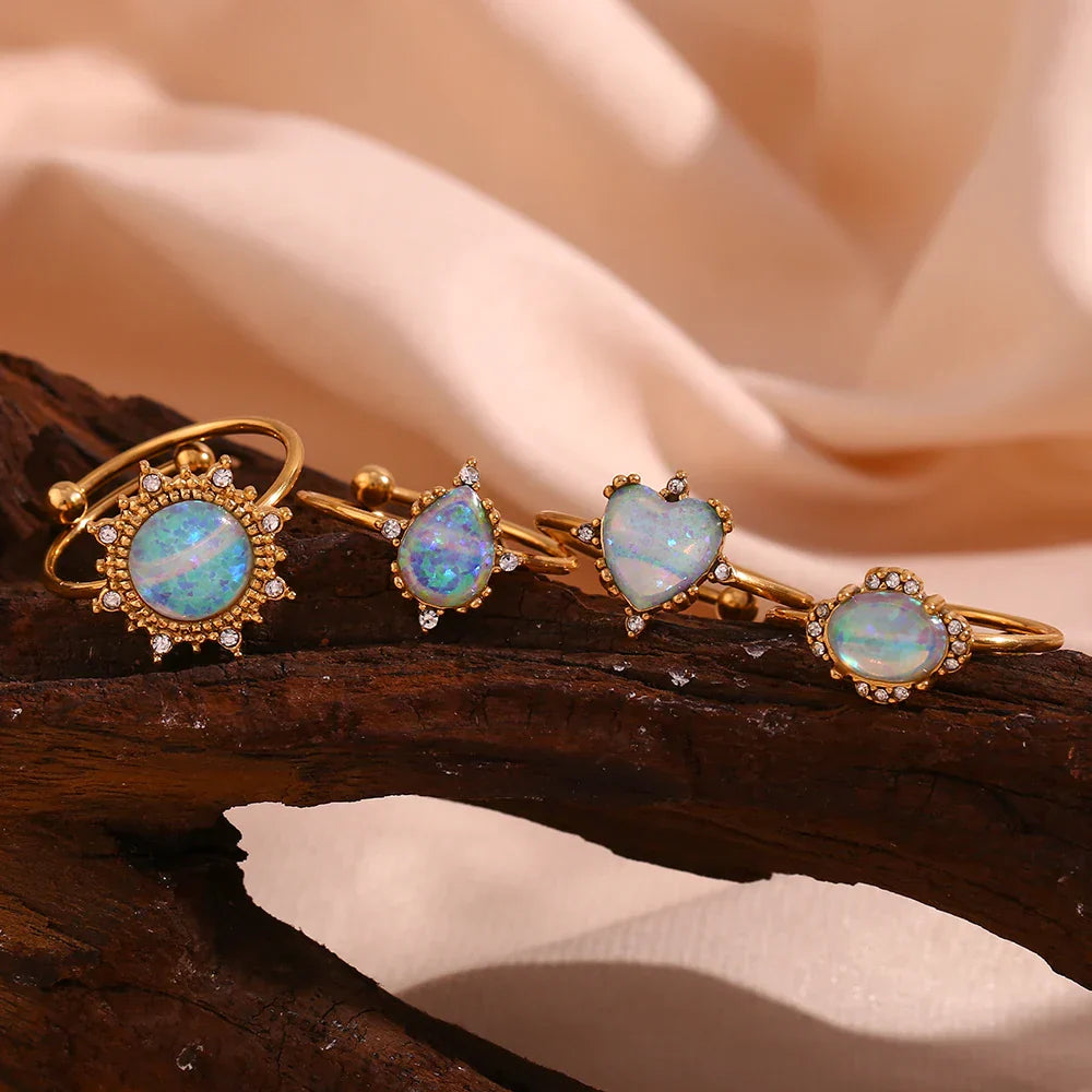 Sparkling Opal Diamond Accent Adjustable Rings