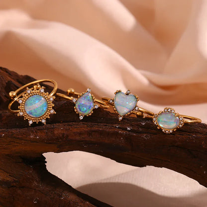 Sparkling Opal Diamond Accent Adjustable Rings