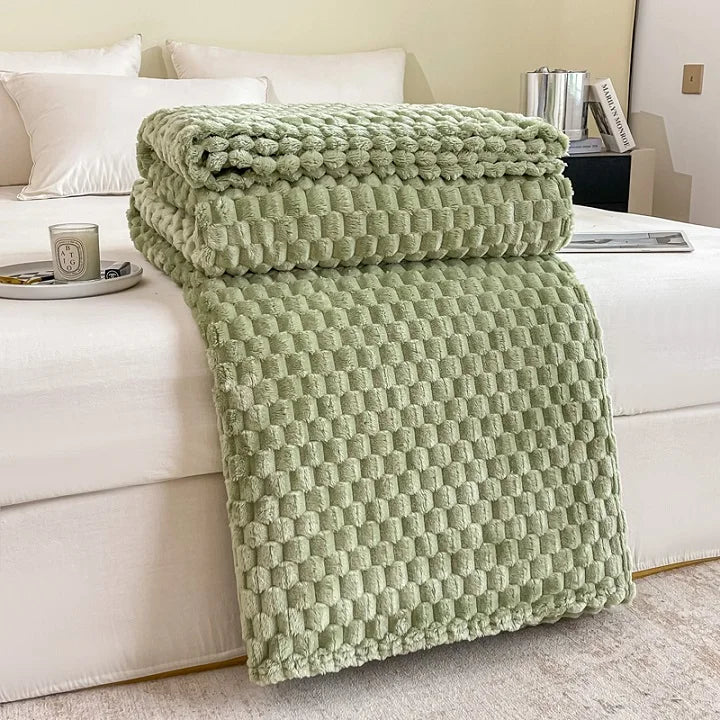 Plush Checked Velvet Blanket Soft Warm Throw