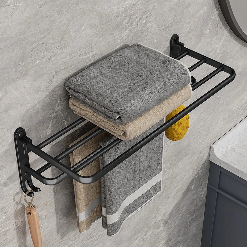 Compact Black Wall Mount Bathroom Towel Holder