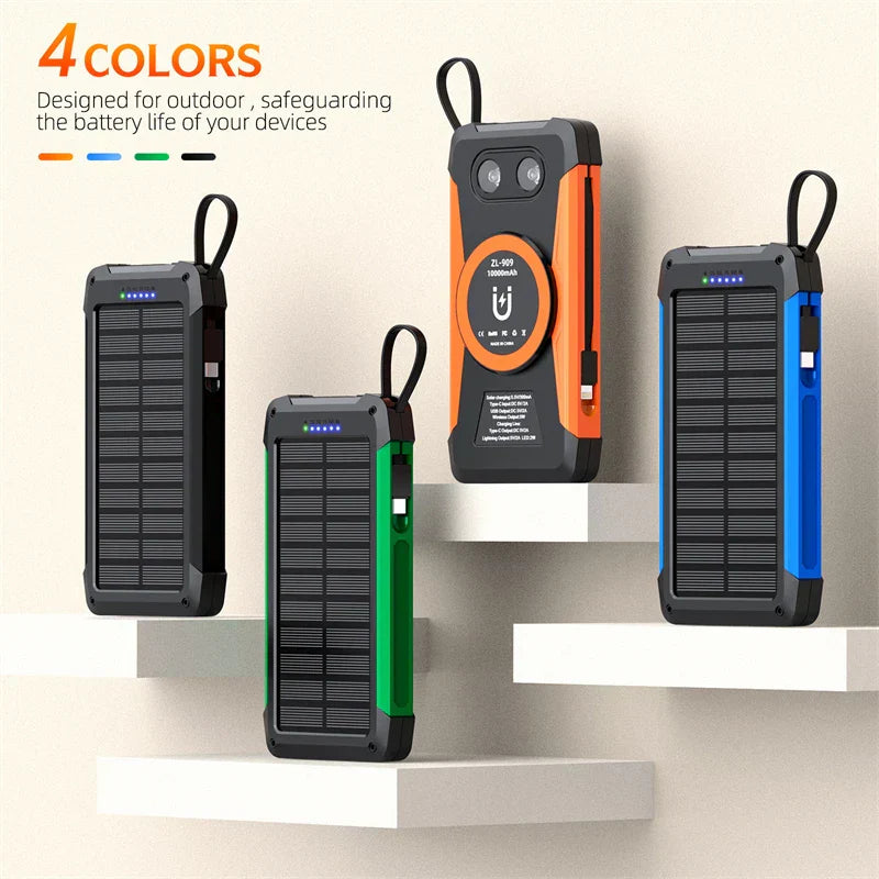 Portable 10000mAh Solar Power Bank with Fast Wireless Charging