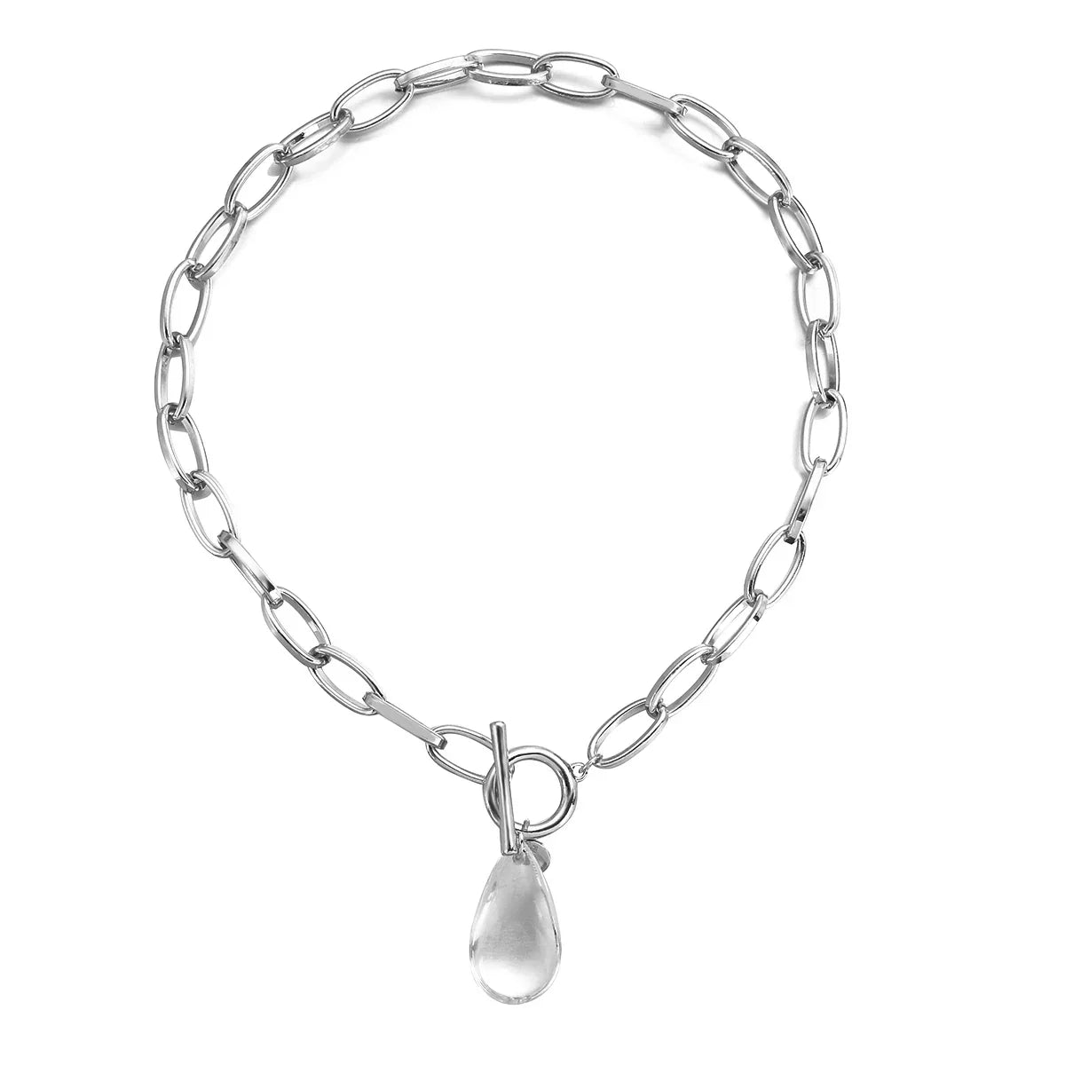 Bold Crystal Drop Circle Pendant Necklace
