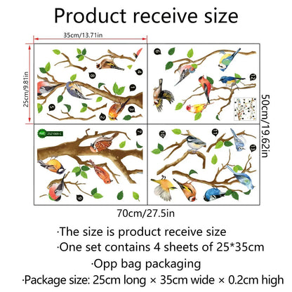 Decorative Bird Wall Decals with Leaves, 3D Vinyl Stickers