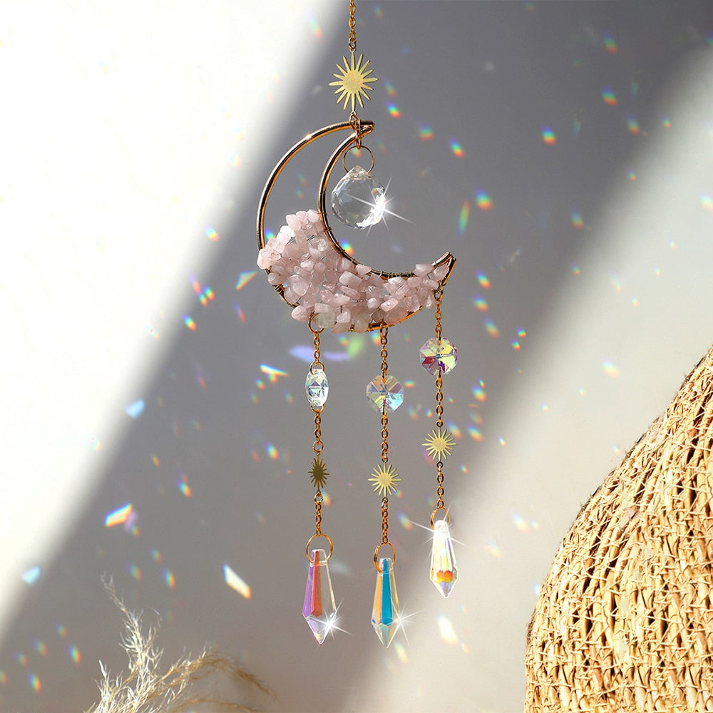 Sparkling Crystal Moon Window Decor
