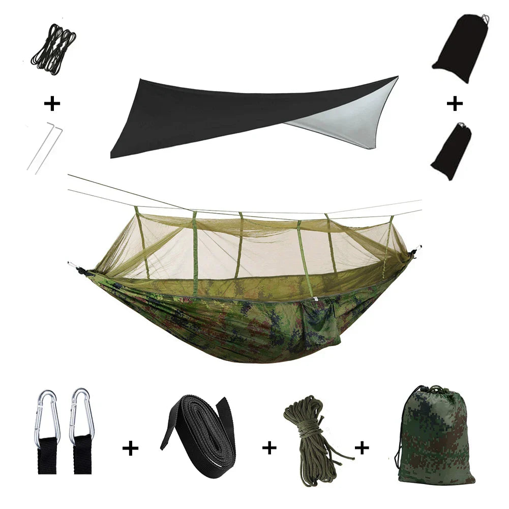 Lightweight Portable Camping Hammock with Bug Net & Rain Fly