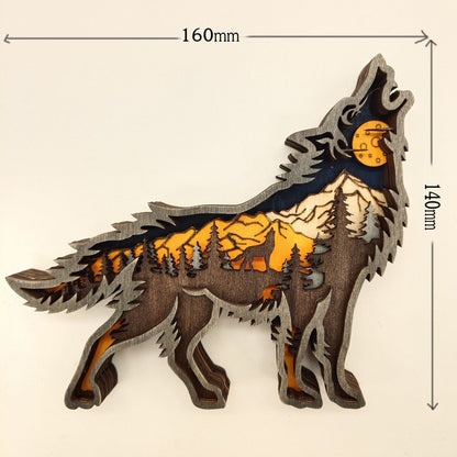 Glowing Wooden Wolf Figurine Decor