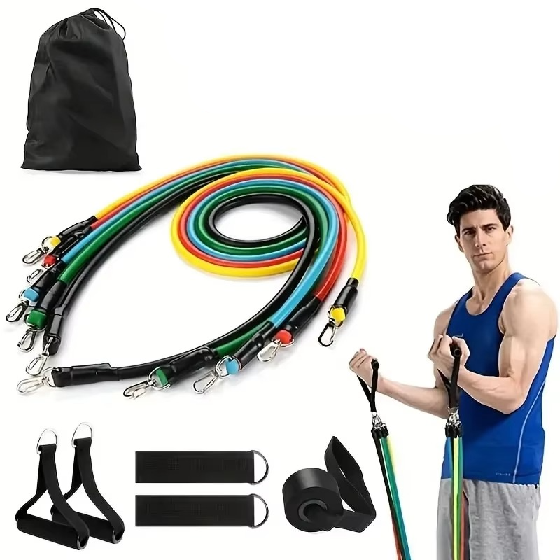 Home Gym 11pc Resistance Band Exercise Kit with Bag - Fesara