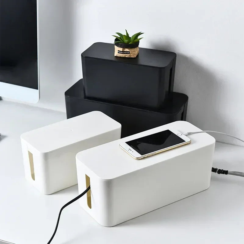 Cable Management Box with Lid - Cord Organizer & Protector