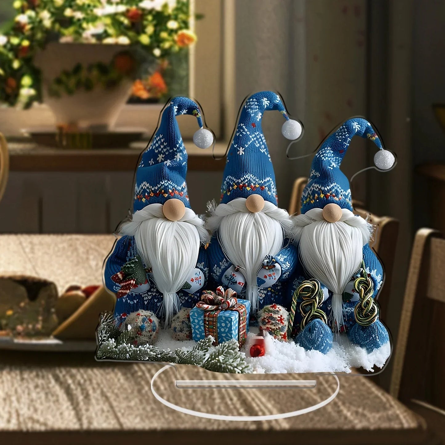 Colorful Blue Gnome Christmas Decor Figurines Set