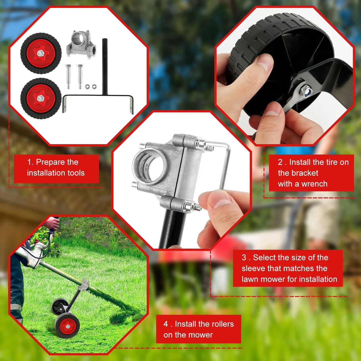 Universal Lawn Mower Wheel Kit Adjustable Height Support