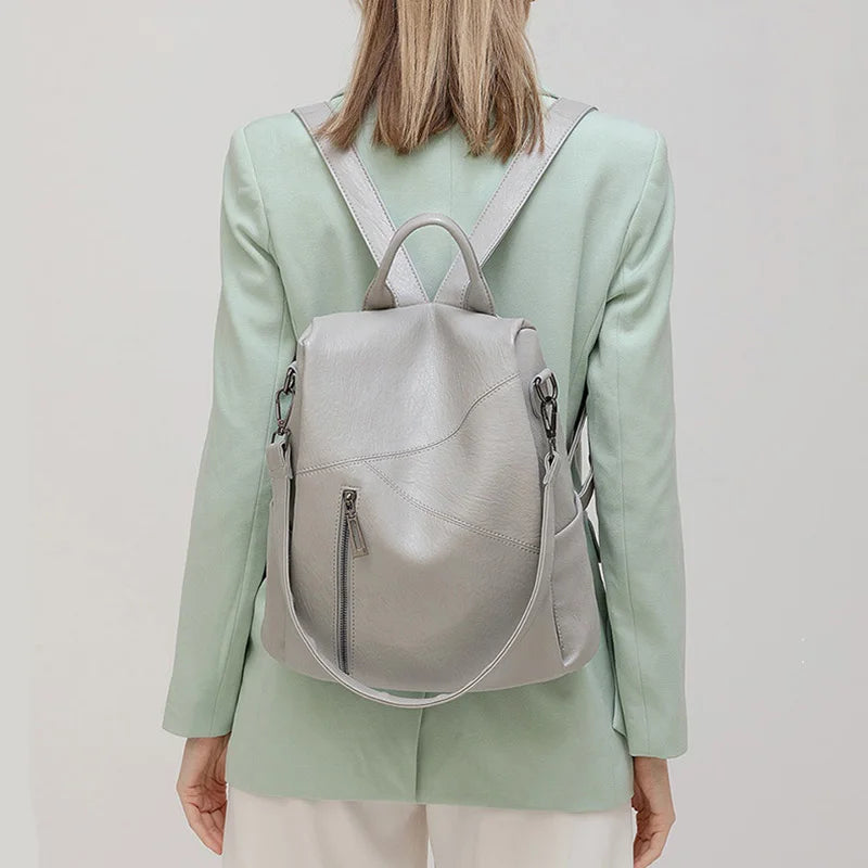 Stylish Women's Leather Rucksack - Secure Travel Bag