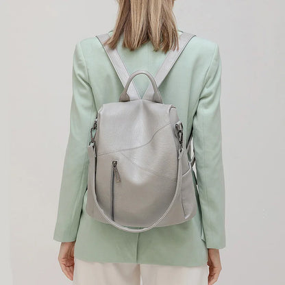 Stylish Women's Leather Rucksack - Secure Travel Bag
