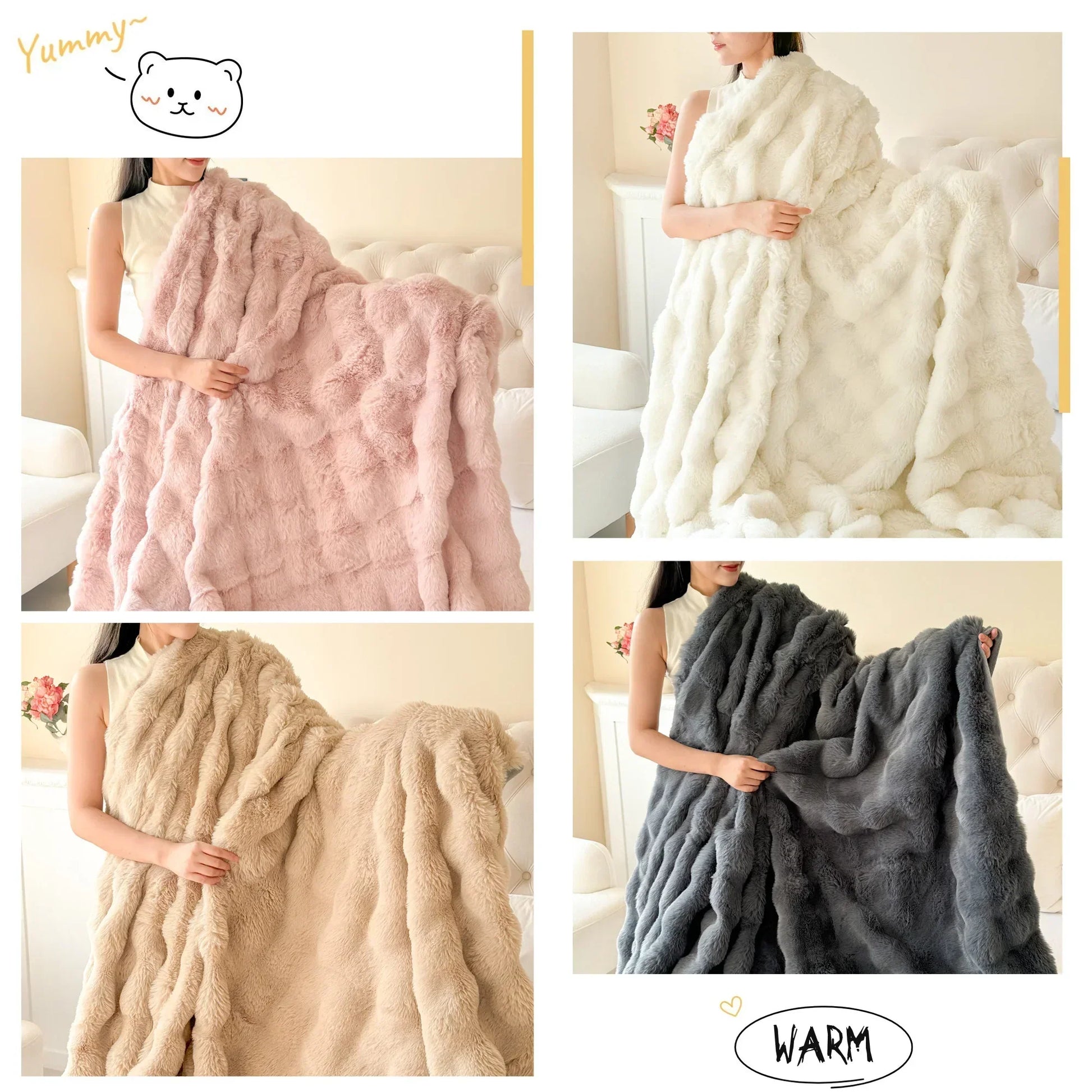 Ultra Soft Double Layer Faux Fur Throw Blanket - Fesara