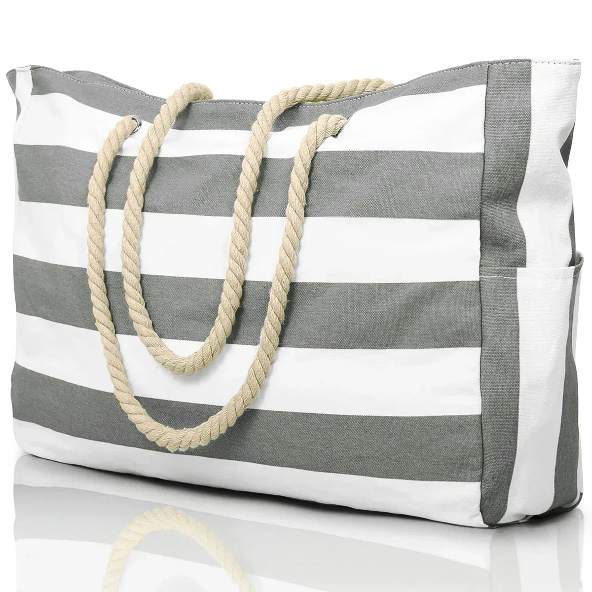 Colorful Stripe Folding Beach Tote Bag with Zipper
