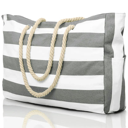 Colorful Stripe Folding Beach Tote Bag with Zipper