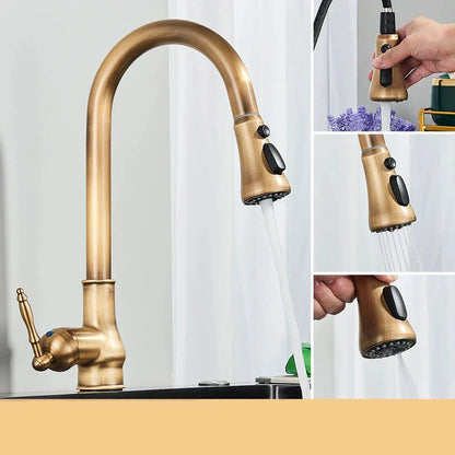 Classic Brass Kitchen Faucet - Traditional Mixer Tap with Swivel Spout