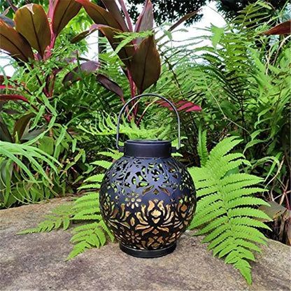 Solar Powered Hanging Garden Lantern with Iron Decor