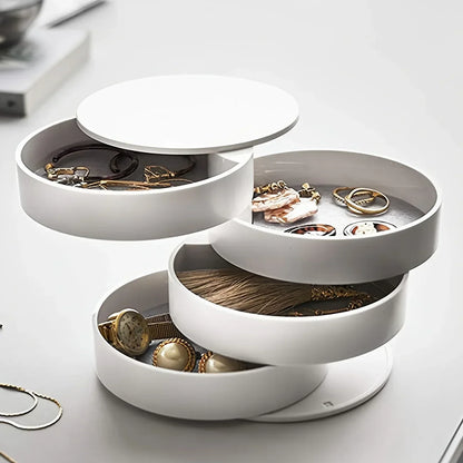 Rotating 5 Tier Jewelry Storage Case with Lid - Fesara