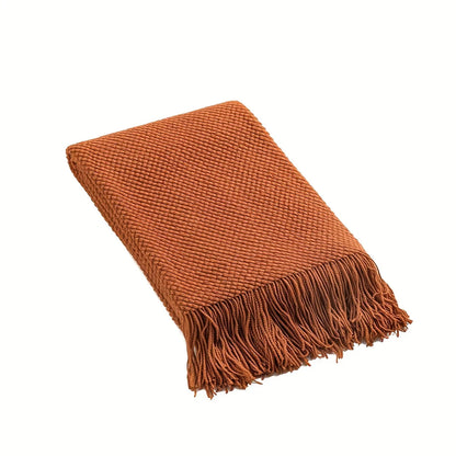 Plush Tassel Throw Blanket in Warm Orange
