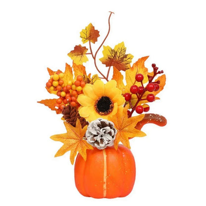 Fall Decorative Pumpkin with Fake Flowers, 25-30cm