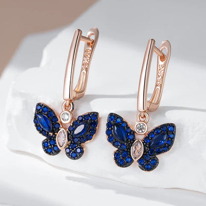 Delicate Silver Blue Gemstone Butterfly Earrings
