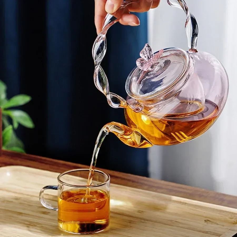 Delicate Flower Top Glass Loose Leaf Teapot
