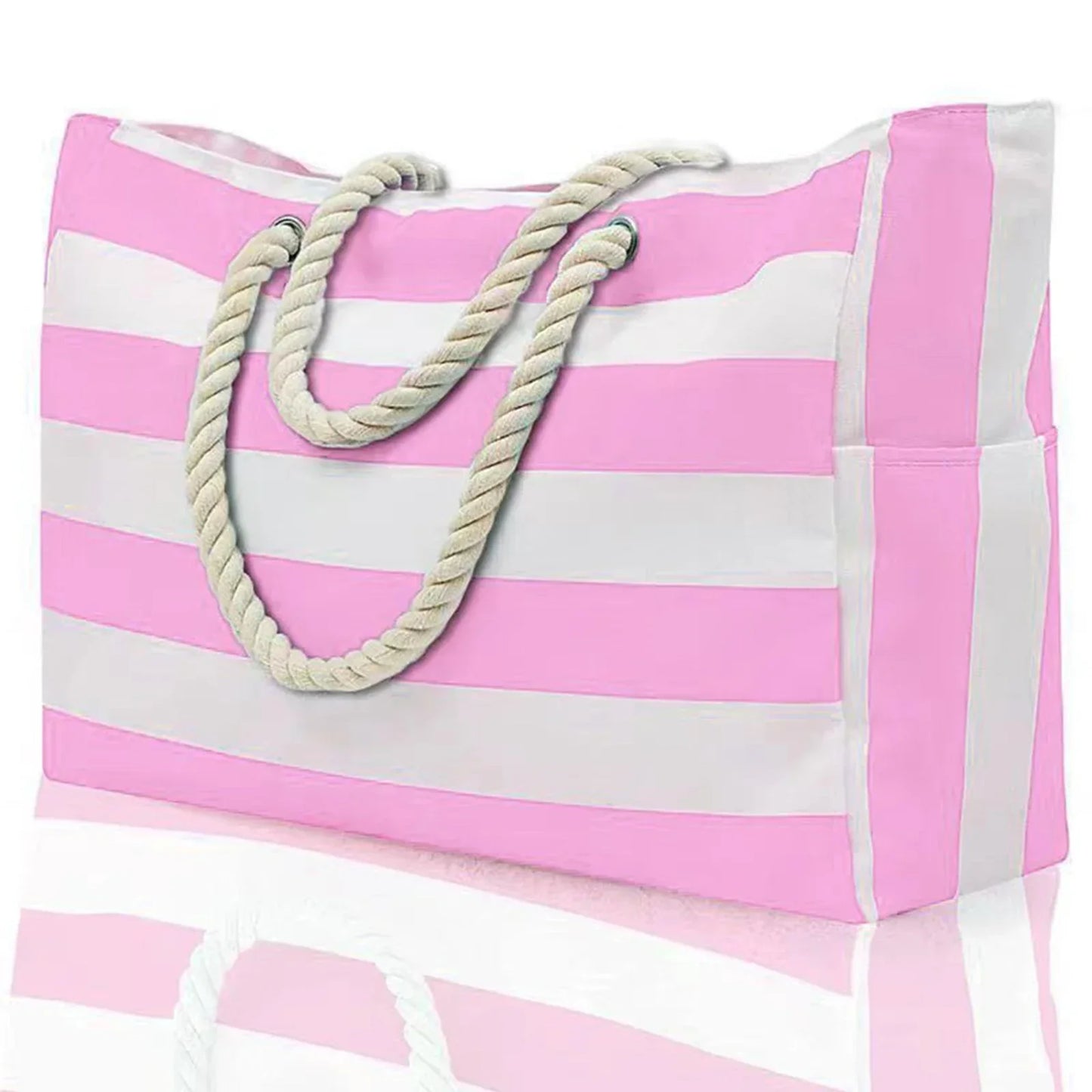 Colorful Stripe Folding Beach Tote Bag with Zipper