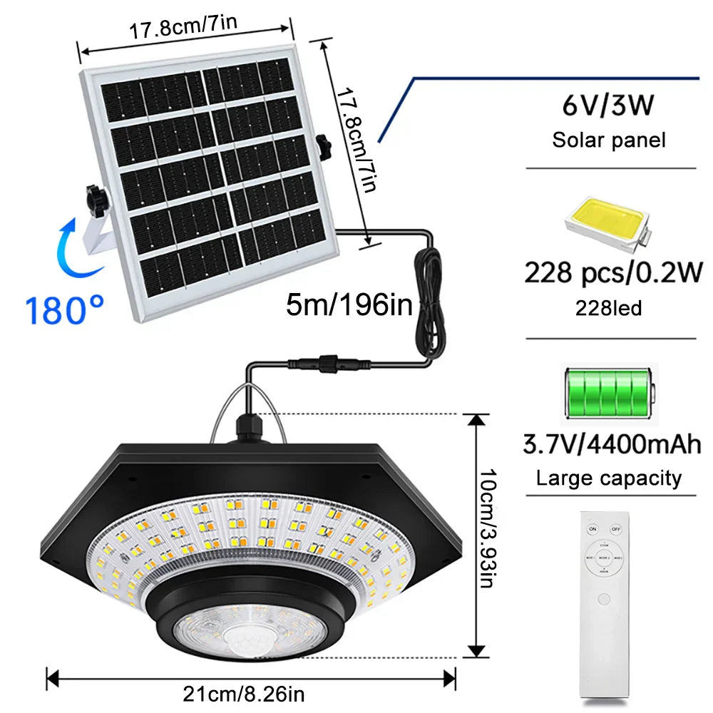 Bright Solar Powered Ceiling Light with Remote Control