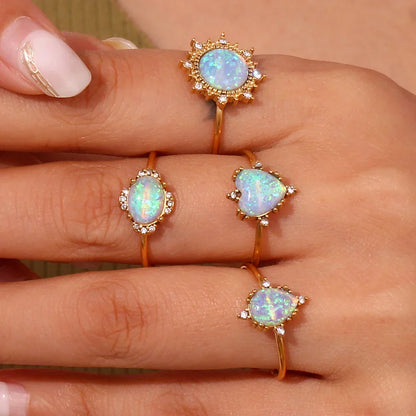 Sparkling Opal Diamond Accent Adjustable Rings