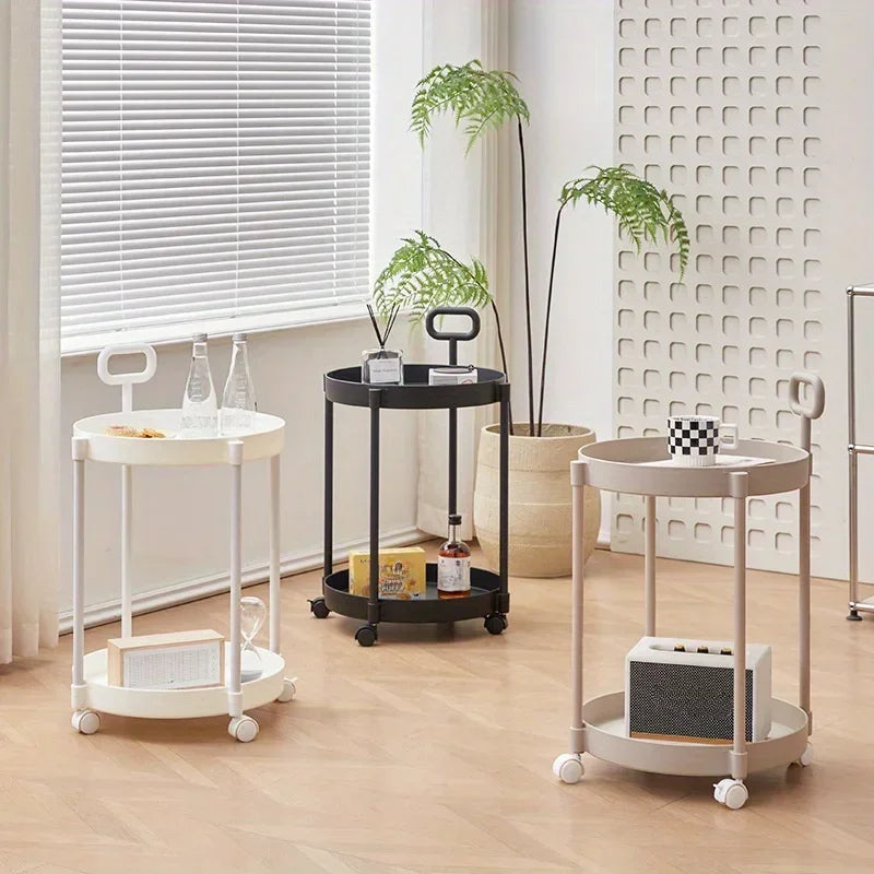 Portable 2-Tier Rolling Side Table with Handle