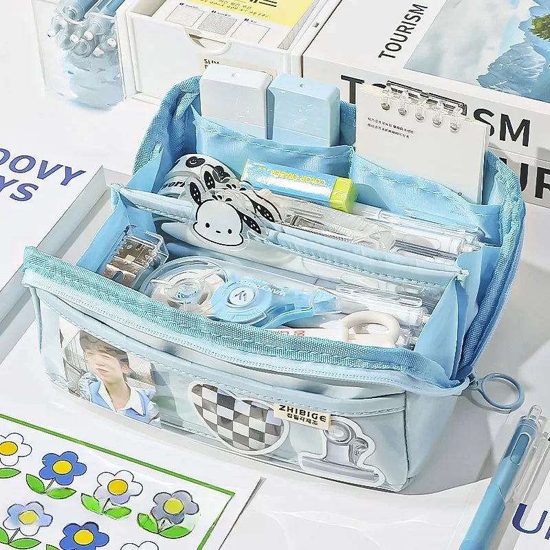 Clear Pencil Case with 10 Pockets